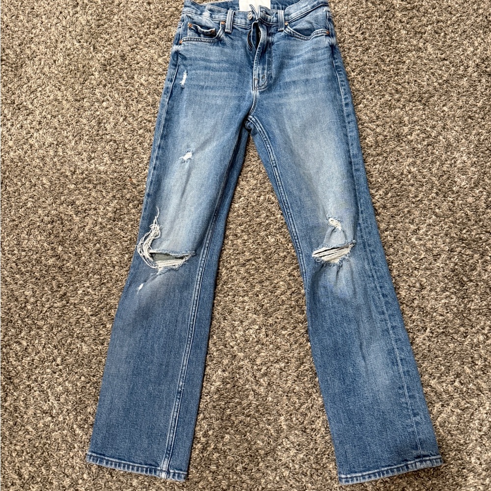 MOTHER Blue Distressed Ankle Jeans